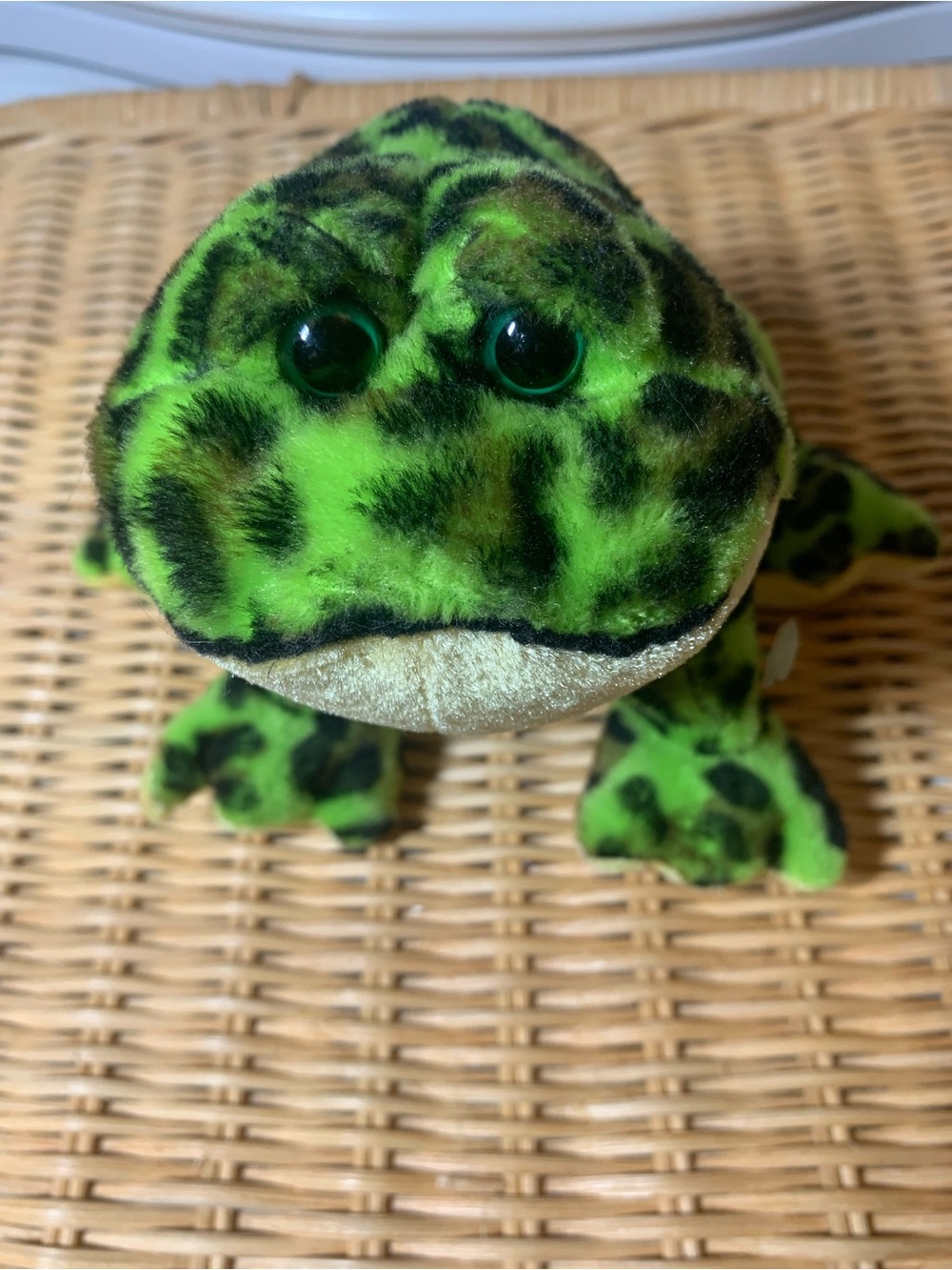 Ganz Webkinz Green Plush Bullfrog Toy - Bright Green and Black Leopard Print